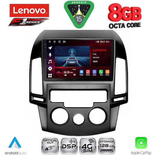 Lenovo Car Audio System for Hyundai i30 2007-2012 with A/C (Bluetooth/USB/WiFi/GPS/Apple-Carplay/Android-Auto) with Touch Screen 9"
