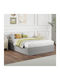 Double Upholstered Bed with Gray Fabric with Storage Space & Slats for 140x190cm Mattress