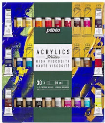 Set of 30 Pebeo Studio Acrylics 20ml Paintbrushes