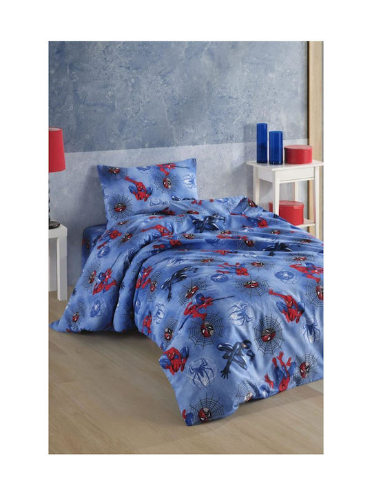 Kids Duvet Cover Set Single Blue Superhero Pattern 160x220 Cm