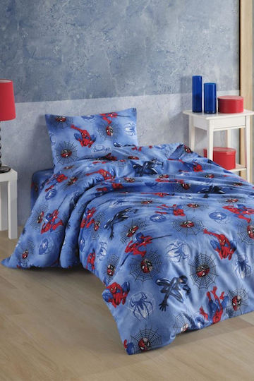 Kinderbettbezüge Set Einzel Blau Design Superheld 160x220 cm