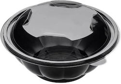 Einweg-Plastikgeschirr PS 1000ml Rund Schwarz Transparent Deckel 50 Stück