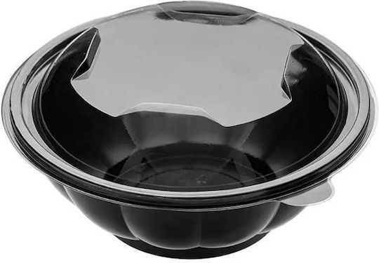 Schiuvă PS 1000ml Rotundă Neagră Capac Transparent 50 Bucăți