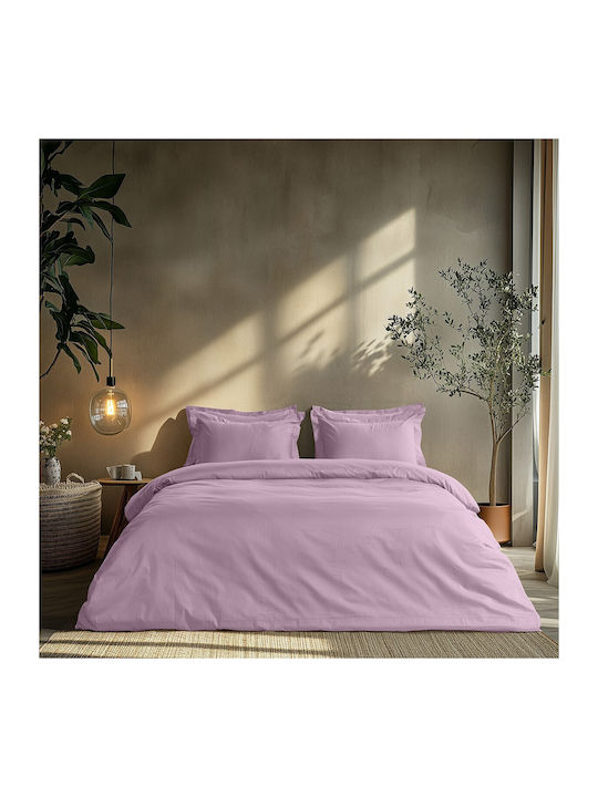 Beauty Home Set Cotton Satin Duvet Cover 170x250cm Single with Pillowcase Lilac