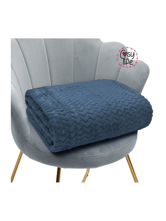 Cosy All Seasons Velvet Double Blanket 215x230cm Blue Navy