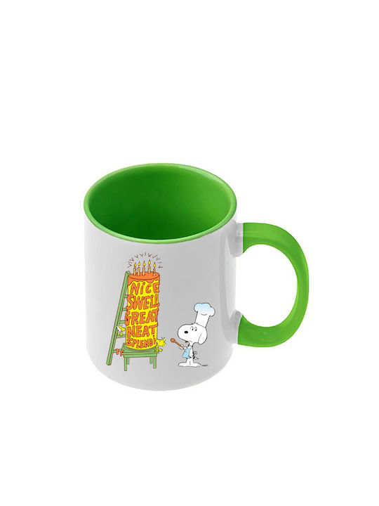 Snoopy Tasse Grüne Griff Innenraum