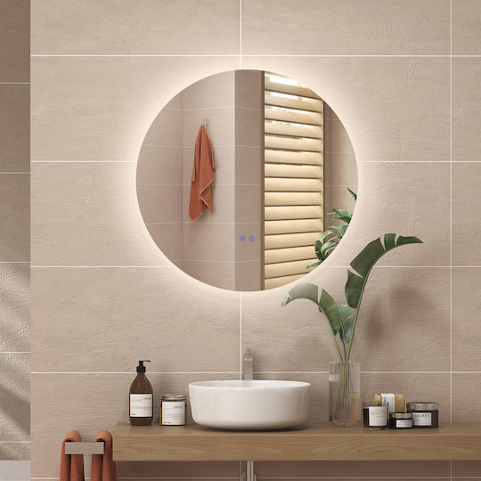 Kleankin 834-601V02CR Στρογγυλός Led Αφής από Μέταλλο 80x80cm Λευκός