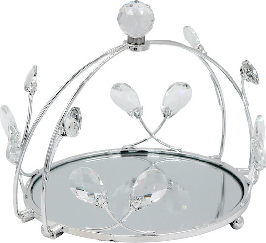 Keskor Metallic Round Decorative Tray with Mirror 22x22x18cm