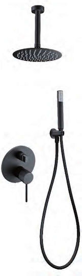 Excel Built-in Mixer, Hand Shower & Shower Head Set for Shower 2 Exits Black