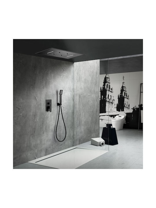 Excel Built-in Mixer, Hand Shower & Shower Head Set for Shower 4 Exits Black
