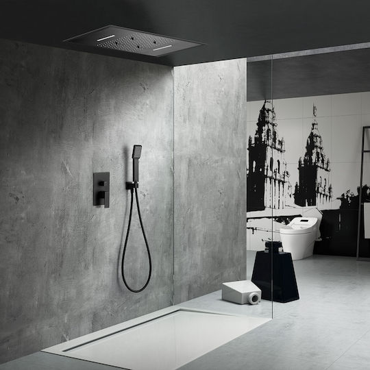 Excel Set Mischer, Handbrause & Duschkopf für Wandmontage für Dusche 4 Ausgänge Schwarz