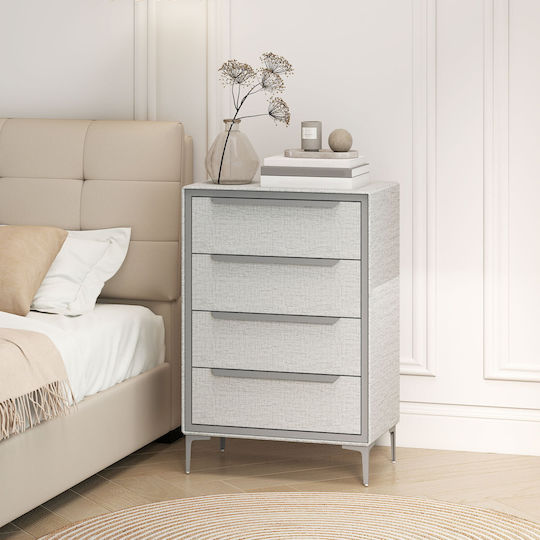 Metallic Chest of Drawers with 4 Drawers Grey with Fabric Coating 60x36x88cm
