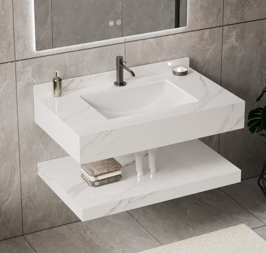 Σετ Επιτοίχιος Πάγκος Νιπτήρας Bianco Marble 80x50cm