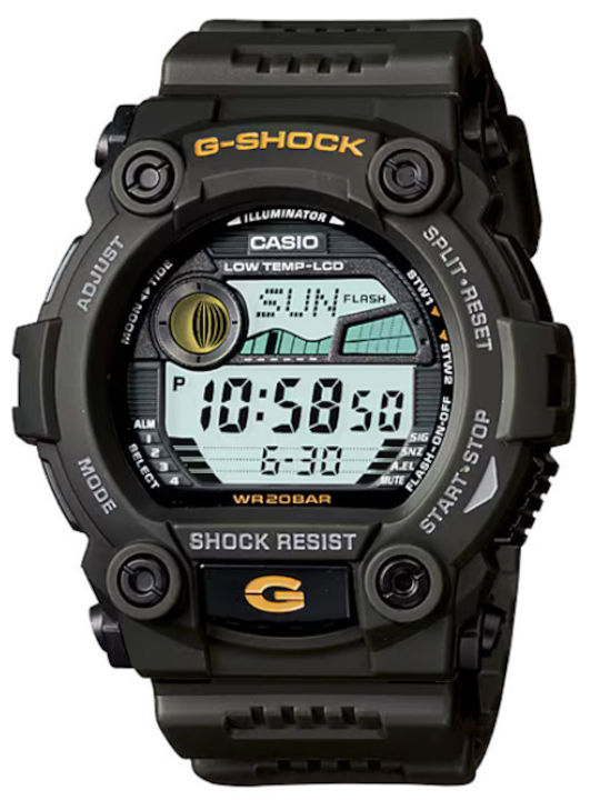 Casio Herrenuhr Batterie mit Grün Kautschukarmband