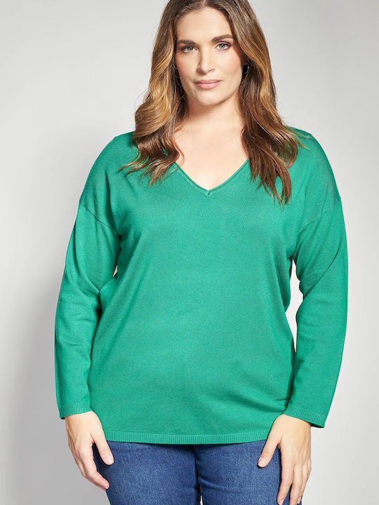 Bluza Damă Mânecă Lungă Pulover cu Decolteu în V Verde