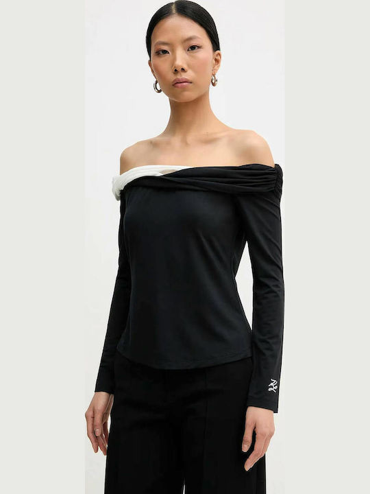 Women's Blouse Long Sleeve White/black, Black