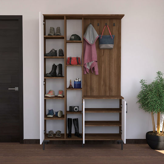 Melena Mobilier de Intrare cu Oglindă / Cuier & Dulap pentru Pantofi White-walnut 120x37.5x199cm