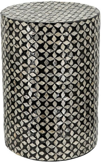 Round Side Table Ivory Wooden Black and white L35xW35xH50cm.
