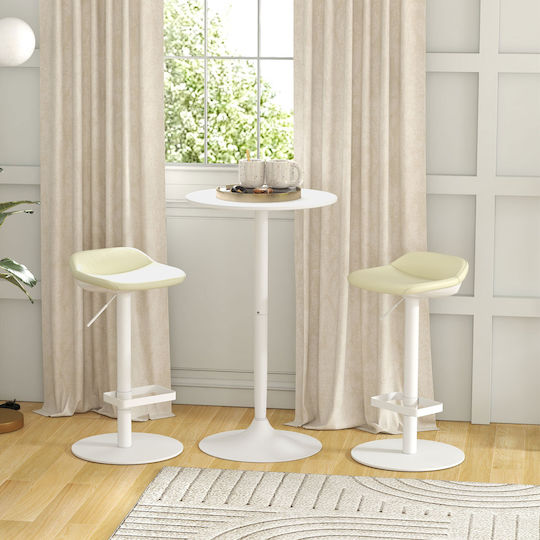 Round Bar Table Wooden with Metal Frame White 60x60x102cm