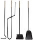 Fireplace Tool Set Zogometal 1235 Black Matte Finish 4 Pieces