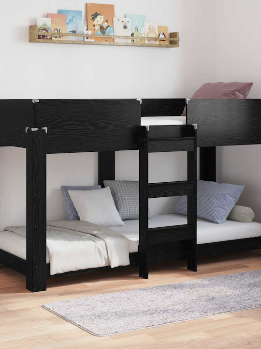 Kids Bed Bunk Single Black for Mattress 80x190cm