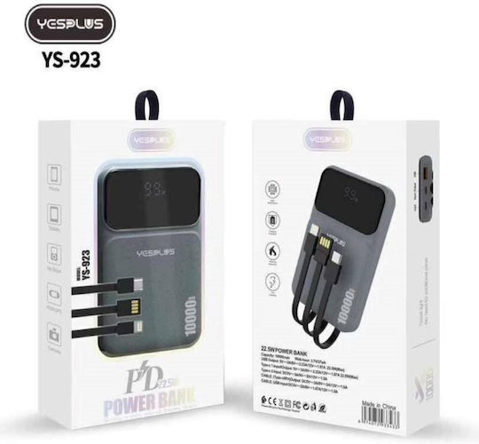 Yesplus YS-923 Power Bank 10000mAh 22.5W με Θύρα USB-A και 2 Θύρες USB-C Schnellladung Μαύρο