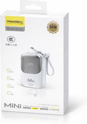 Pavareal Wj06 Power Bank 66w 10000mah Fast Charge Built-in Cable Λευκό