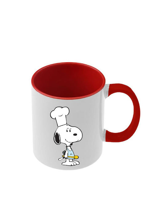 Snoopy Tasse Rote Griff Innenseite