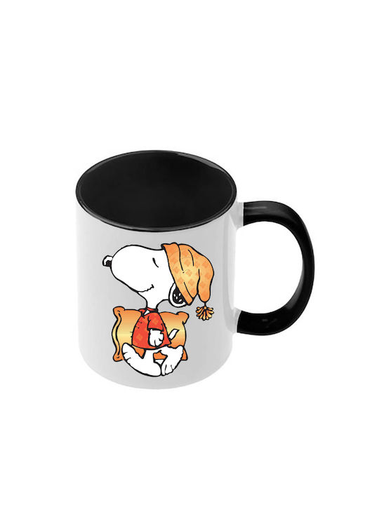 Snoopy Schwarze Tasse Mit Griff Innen
