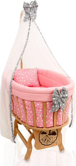 Babywiege Set mit Spitze Natürliche Holz Rosa 95x65x85cm