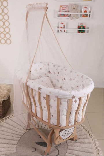 Baby Cradle Set with Lace Natural Wood Design White Star 95x65x85cm