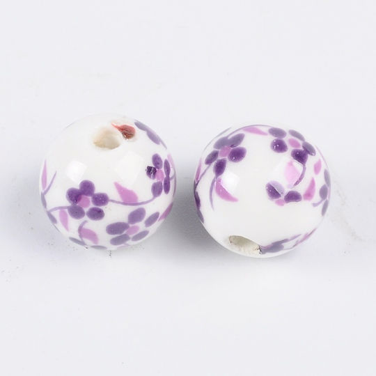 Handgefertigte Porzellan-Perlen Lila Blumen 12mm 20 Stück