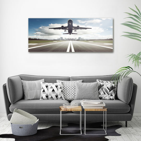 Panou De Perete Pânză Gata De Agățat Avion Decolare 125x50 Cm