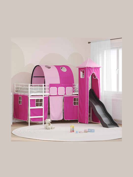 Pat pentru Copii Loft Bed Single Alb pentru Saltea 99.5x200cm