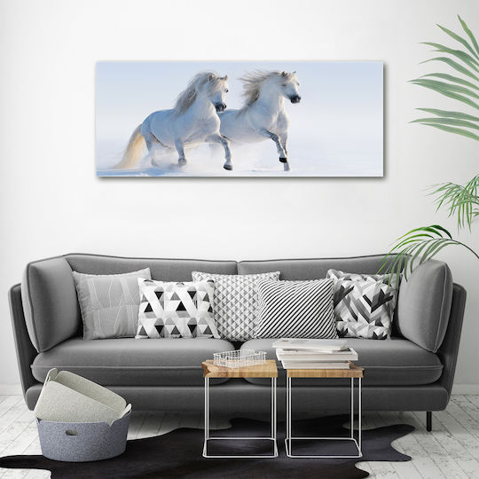 Wall Canvas Painting Home & Office Two Horses In The Snow 125x50 Cm