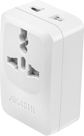 Akashi Travel Adapter Usa Japan China Usb Usb C 15w White