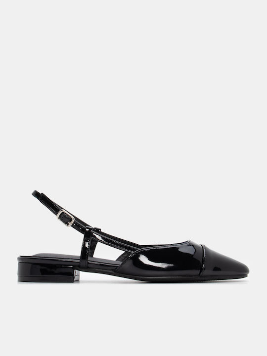 Synthetic Leather Pointy Slingback Ballerinas Black