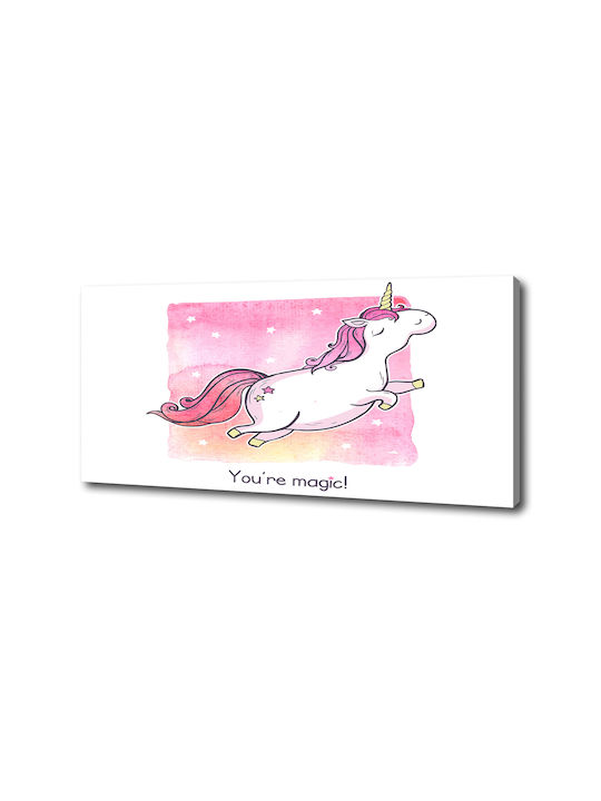 Panou Pânză Living Decorațiune Perete Roz Unicorn 125x50 Cm