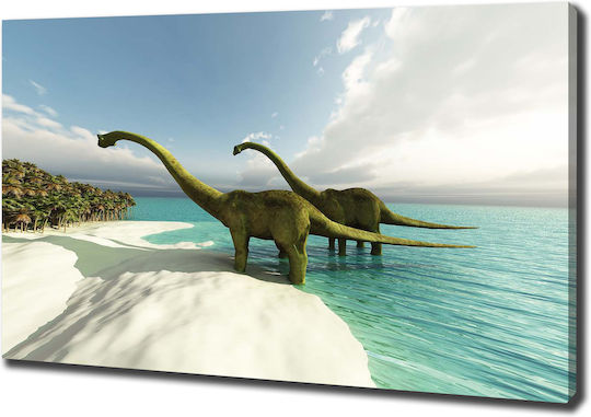 Kinder Wandkunst Canvas Mit Sorgfältigem Finish Dinosaurier Am Strand 100x70 Cm