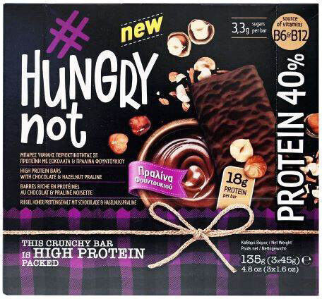 Hungry Not Protein 40% Baton cu 40% Proteină & Aromă Prăjitură cu alune 45gr
