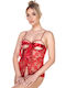 Sexy Bodysuit Mit Spitze Auto-Korsage Knoten Im Brustbereich Rot