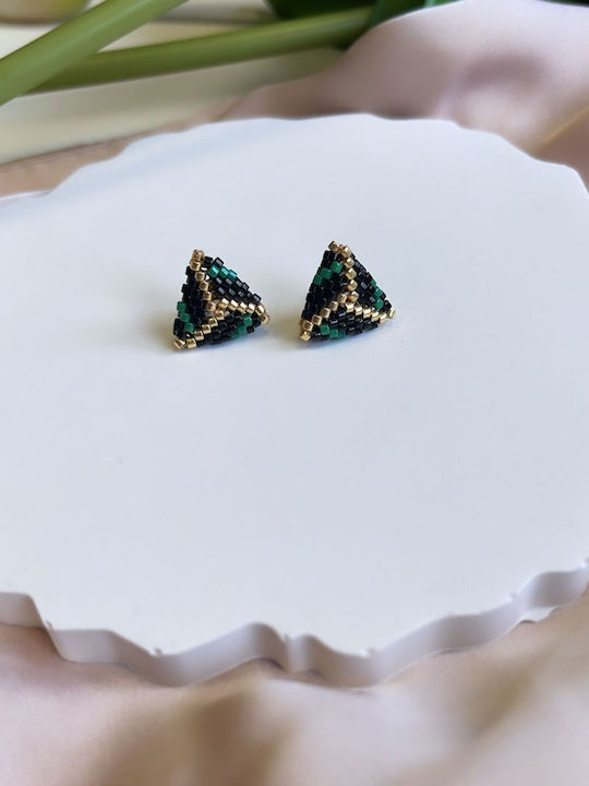 The Gem Stories Σκουλαρίκια Καρφωτά από Ασήμι Επιχρυσωμένα με Πέτρες Πράσινα