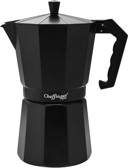 Cheffinger 380 мл 9 чаши Алуминиева Италианска Кафеварка Ергономична Дръжка Черна
