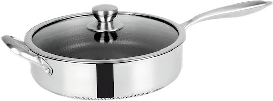 Cheffinger High-edge Frying Pan 28cm Honeycomb Coating Long Handle Lid Silver