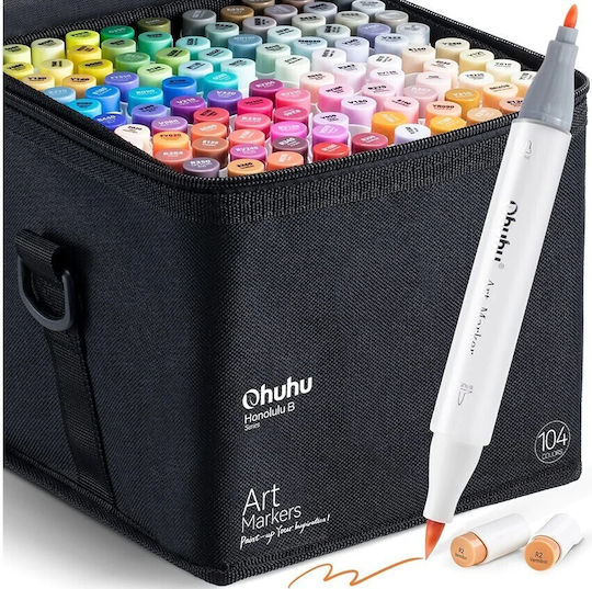 Ohuhu Honolulu B Brush & Chisel 104 Drawing Markers Basic Colours