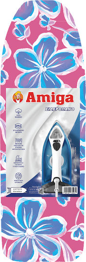 Amiga Maya Σιδερόπανο με Λάστιχο Λουλούδια Μπλε / Φούξια 140x60cm