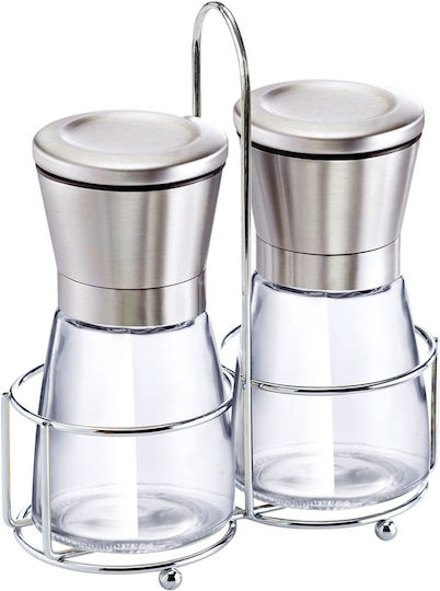 Cheffinger Salt Pepper Mills Manual Stainless Steel Ultra Durable Glass Solid Silver