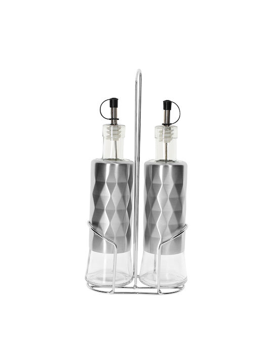 Cheffinger Sticle din Oțel Inoxidabil și Sticlă pentru Ulei și Oțet 2x320ml Suport Solid Argintiu