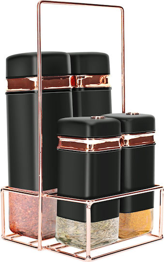 Cheffinger Set 4 Condiment Jars Solid Elegant Metal Stand Black Cheffinger Set 4 Condiment Jars Solid Elegant Metal Stand Black