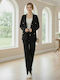 Women's Black Set with Pants with Elastic in Straight Line